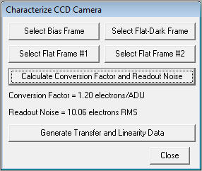 AIP4WIN V2.1.10 characterize CCD camera measurement functions