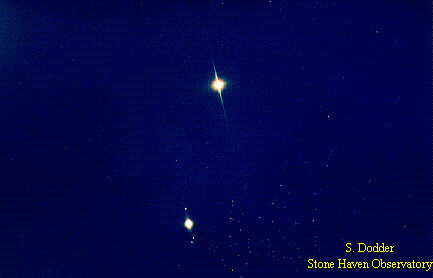 Prime focus shot of Venus/Jupiter 
conjunction-2/23/99