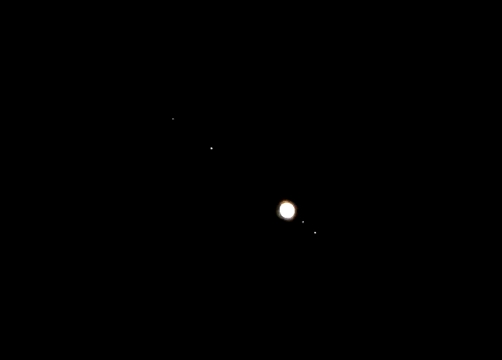 On 12th July an overexposed Jupiter and (L-R) moons Callisto, Ganymede, Europa and Io