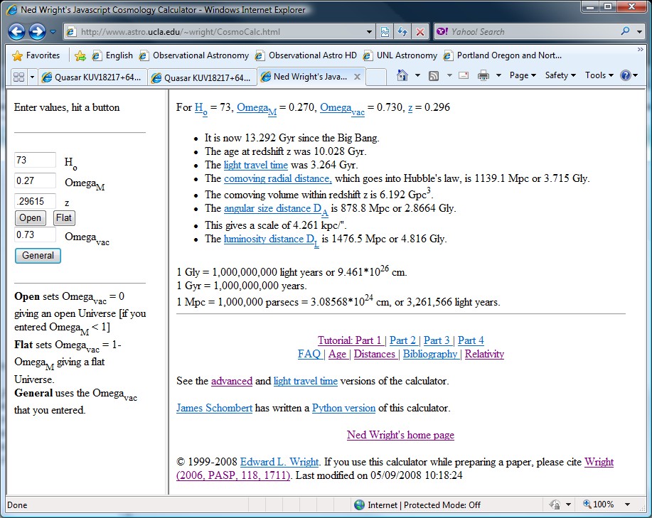 Ned Wright's Cosmology Calculator