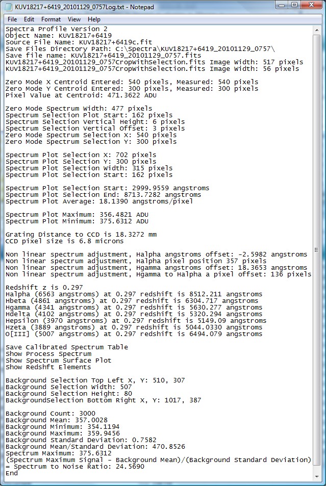 KUV18217+6419 Spectrum Log