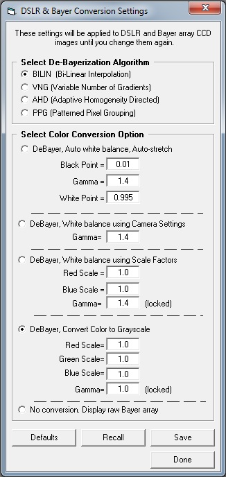 AIP4WIN DSLR and Bayer settings