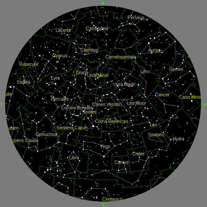 Constellations Map With Names May Evening Sky Map