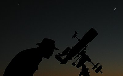 David Haworth Observing 2 days Old Crescent Moon at OSP 2002
